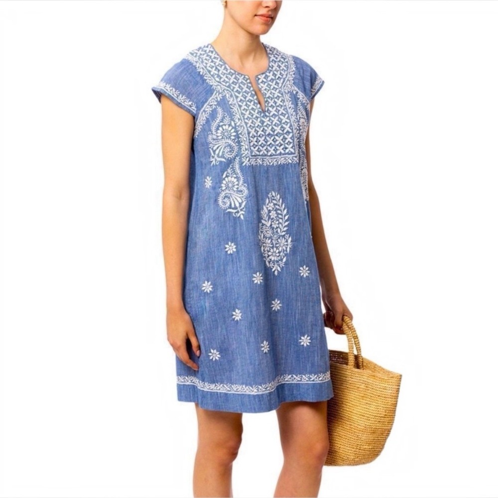 Roller Rabbit Embroidered Chambray Shift Faith Dress Sz XL